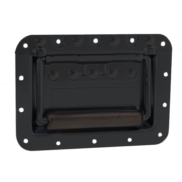 Adam Hall Hardware 34085 BLK - Składany uchwyt z dużą sprężyną w tacy montażowej o głębokości 14 mm, czarny