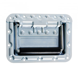 Adam Hall Hardware 34087 - Uchwyt klapowy, duży, sprężynowy, w obudowie montażowej, głębokość: 9,5 mm, osłona nitów